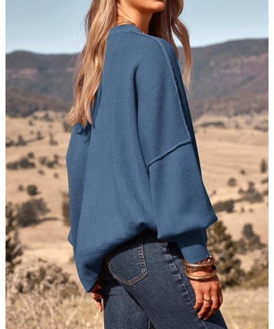 Women's Oversized Sweater 2024 Casual Fall Crewneck Long Sleeve Loose Side Slit Ribbed Knit Pullover Tops Solid Blue $27.43 S...