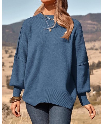 Women's Oversized Sweater 2024 Casual Fall Crewneck Long Sleeve Loose Side Slit Ribbed Knit Pullover Tops Solid Blue $27.43 S...