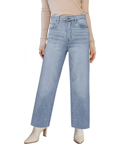 Wide Leg Jeans Woman Straight Leg Jeans for Women Stretchy High Waisted Crop Capri Woman Jeans with Raw Hem A lightblue $22.0...