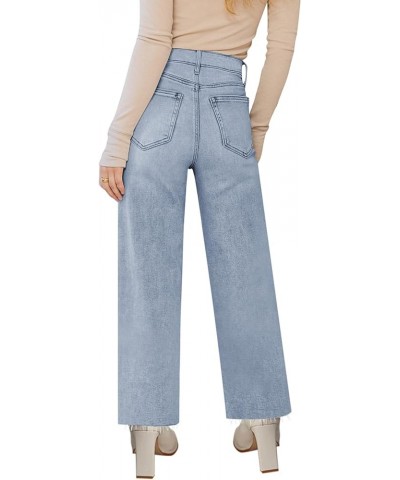 Wide Leg Jeans Woman Straight Leg Jeans for Women Stretchy High Waisted Crop Capri Woman Jeans with Raw Hem A lightblue $22.0...