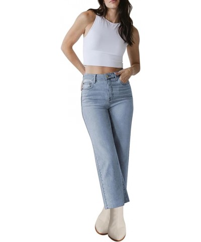 Wide Leg Jeans Woman Straight Leg Jeans for Women Stretchy High Waisted Crop Capri Woman Jeans with Raw Hem A lightblue $22.0...