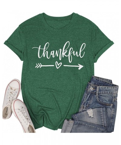 Women's T Shirts Summer Tops Simple Heart Graphic Shirts Sayings Short Sleeve Vacation Casual Blouse Thankful Tee Green $11.0...