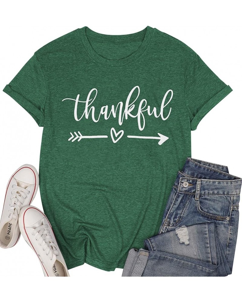 Women's T Shirts Summer Tops Simple Heart Graphic Shirts Sayings Short Sleeve Vacation Casual Blouse Thankful Tee Green $11.0...