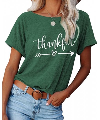 Women's T Shirts Summer Tops Simple Heart Graphic Shirts Sayings Short Sleeve Vacation Casual Blouse Thankful Tee Green $11.0...