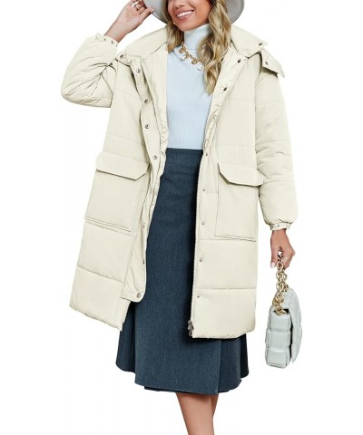 Womens Puffer Long Quilted Jackets Hooded Zip Puff Coats with Pockets White $14.00 Jackets