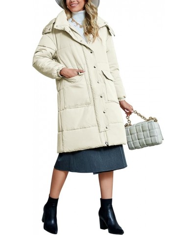 Womens Puffer Long Quilted Jackets Hooded Zip Puff Coats with Pockets White $14.00 Jackets