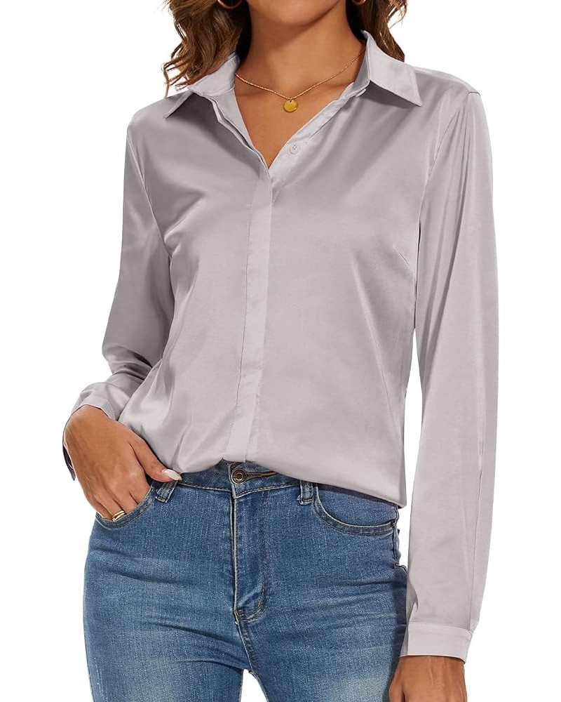 Women's Silk Blouse Long Sleeve Lady Shirt Casual Office Work Blouse Shirt Tops Apricot $10.25 Blouses