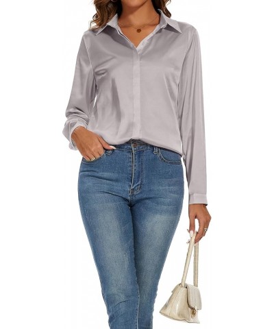 Women's Silk Blouse Long Sleeve Lady Shirt Casual Office Work Blouse Shirt Tops Apricot $10.25 Blouses