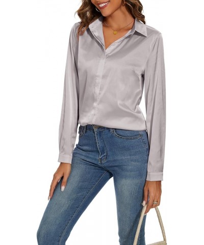 Women's Silk Blouse Long Sleeve Lady Shirt Casual Office Work Blouse Shirt Tops Apricot $10.25 Blouses