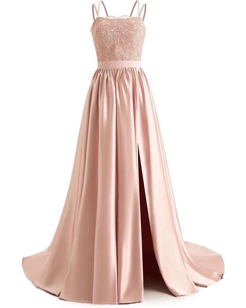 Spaghetti Straps Prom Dresses for Women Long Lace Appliques Formal Ball Gowns Evening Dresses with Pockets Rose Gold $45.09 D...