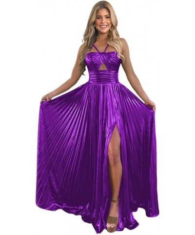 Sparkly Satin Prom Dresses Long with Slit Empire Waist A Line Keyhole Satin Formal Party Dress for Women AG083 Purple $29.99 ...