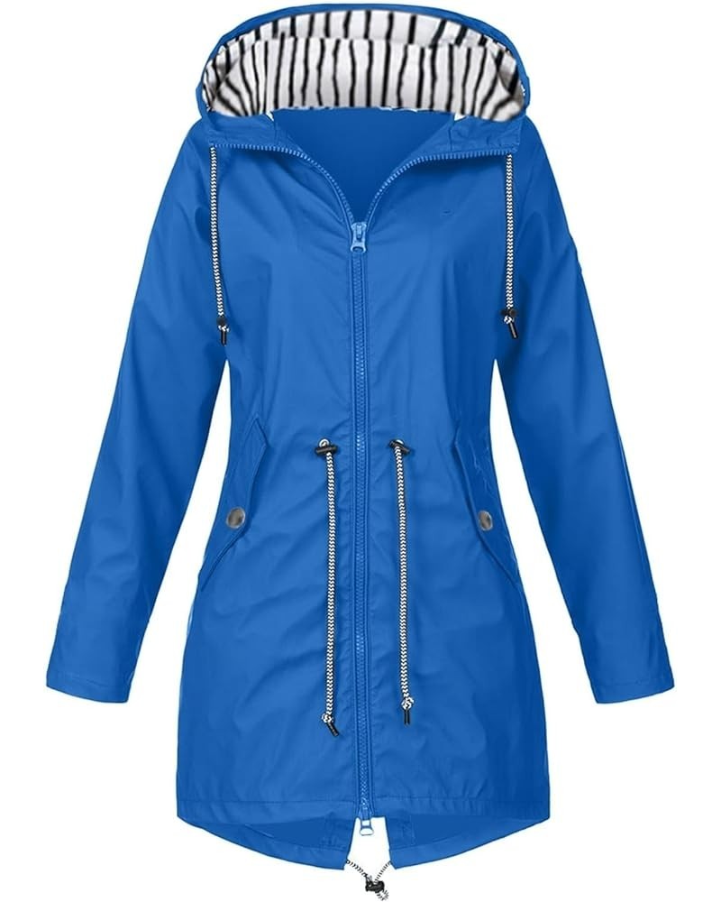 Women's Waterproof Rain Jacket,Fashion Casual Long Sleeve Zip Up Hoodies Lightweight Plus Size Raincoat With Pockets D-blue $...