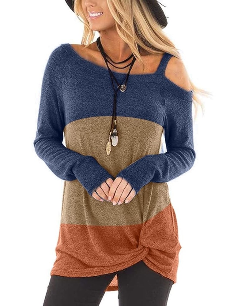 Women's Cold Shoulder Tops: Long Sleeve Casual Shirts Twist Knot Top Tunic Blouse Tshirt S-2XL Long Sleeve-khaki Block $17.69...