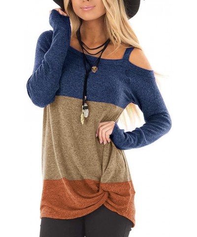 Women's Cold Shoulder Tops: Long Sleeve Casual Shirts Twist Knot Top Tunic Blouse Tshirt S-2XL Long Sleeve-khaki Block $17.69...