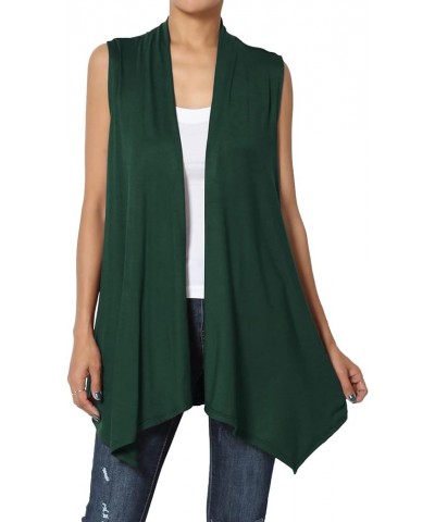 Women's Long Vests Sleeveless Draped Lightweight Open Front Cardigan Hunter Green $11.76 Sweaters