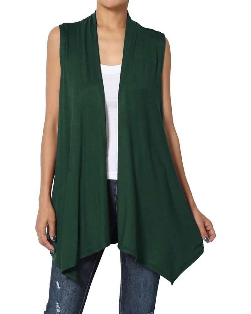 Women's Long Vests Sleeveless Draped Lightweight Open Front Cardigan Hunter Green $11.76 Sweaters