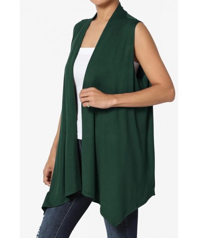 Women's Long Vests Sleeveless Draped Lightweight Open Front Cardigan Hunter Green $11.76 Sweaters