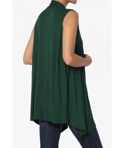 Women's Long Vests Sleeveless Draped Lightweight Open Front Cardigan Hunter Green $11.76 Sweaters