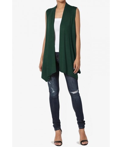 Women's Long Vests Sleeveless Draped Lightweight Open Front Cardigan Hunter Green $11.76 Sweaters