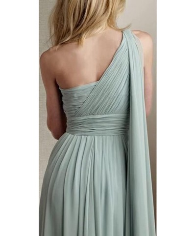 One Shoulder Bridesmaid Dresses Chiffon Long Prom Evening Formal Gowns with Slit for Wedding Silver $29.25 Dresses