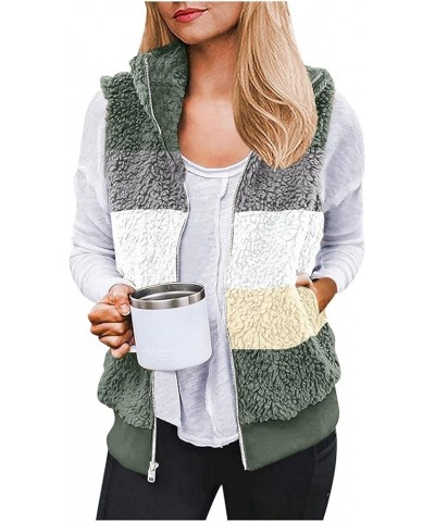 Winter Coat for Women Casual Fashion Sleeveless Vest Stand Collar Zipper Pockets Solid Color Plush Vest Jackets 4-army Green ...