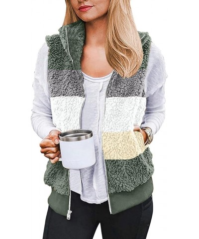 Winter Coat for Women Casual Fashion Sleeveless Vest Stand Collar Zipper Pockets Solid Color Plush Vest Jackets 4-army Green ...