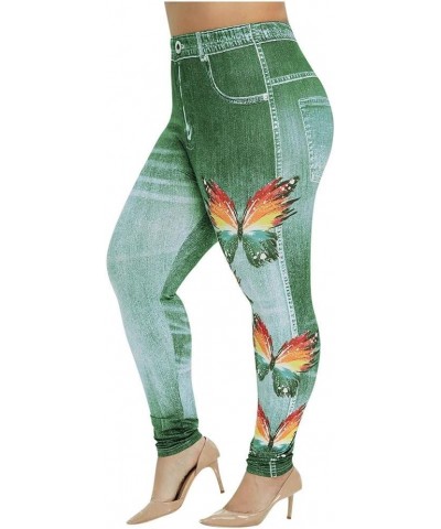 Stretchy Comfy Seamless Skinny Denim Flower Print Fake Jeans Seamless Full Length Leggings Light Blue $3.64 Leggings