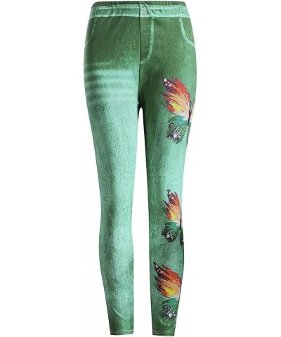 Stretchy Comfy Seamless Skinny Denim Flower Print Fake Jeans Seamless Full Length Leggings Light Blue $3.64 Leggings