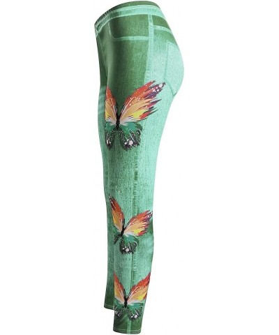 Stretchy Comfy Seamless Skinny Denim Flower Print Fake Jeans Seamless Full Length Leggings Light Blue $3.64 Leggings