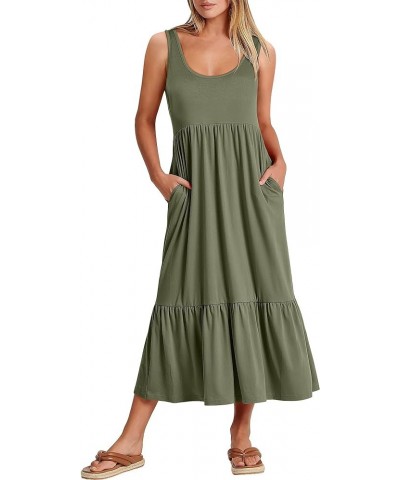 Women's Summer Sleeveless Sundress Swing Dress Casual Flowy Tiered Beach Maxi Dress with Pockets Green $17.15 Dresses