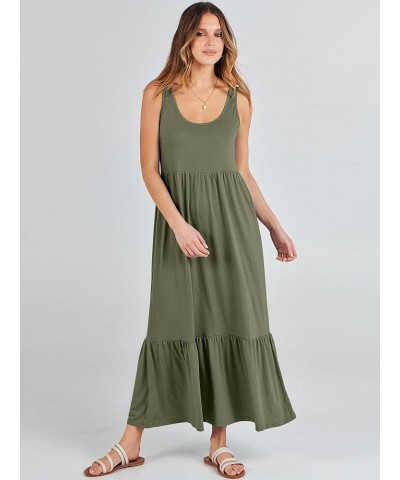 Women's Summer Sleeveless Sundress Swing Dress Casual Flowy Tiered Beach Maxi Dress with Pockets Green $17.15 Dresses