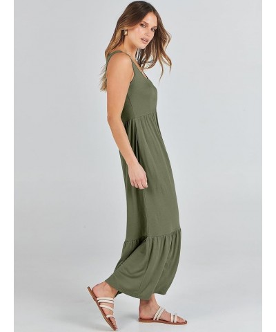 Women's Summer Sleeveless Sundress Swing Dress Casual Flowy Tiered Beach Maxi Dress with Pockets Green $17.15 Dresses