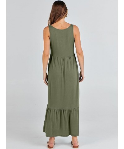 Women's Summer Sleeveless Sundress Swing Dress Casual Flowy Tiered Beach Maxi Dress with Pockets Green $17.15 Dresses