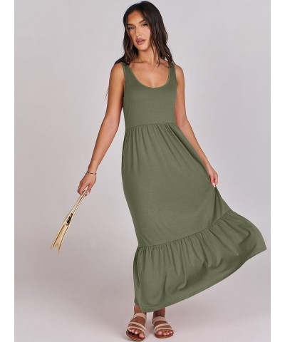 Women's Summer Sleeveless Sundress Swing Dress Casual Flowy Tiered Beach Maxi Dress with Pockets Green $17.15 Dresses