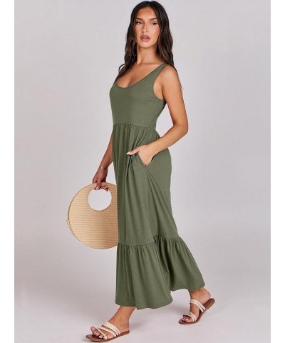 Women's Summer Sleeveless Sundress Swing Dress Casual Flowy Tiered Beach Maxi Dress with Pockets Green $17.15 Dresses