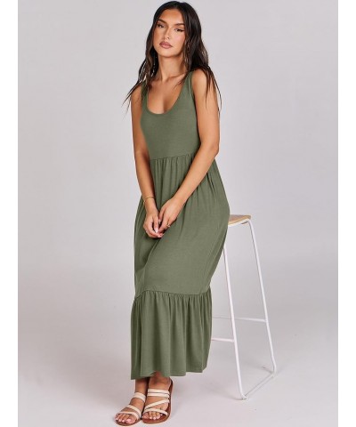 Women's Summer Sleeveless Sundress Swing Dress Casual Flowy Tiered Beach Maxi Dress with Pockets Green $17.15 Dresses