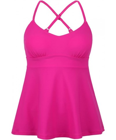 Women's Tankini Tops V Neck Swimsuit Flowy Swimwear Crossback Swim Top Hot Pink $16.81 Swimsuits