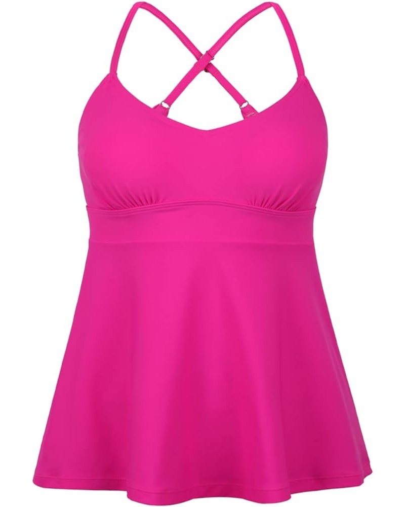 Women's Tankini Tops V Neck Swimsuit Flowy Swimwear Crossback Swim Top Hot Pink $16.81 Swimsuits