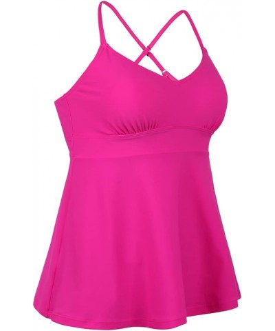 Women's Tankini Tops V Neck Swimsuit Flowy Swimwear Crossback Swim Top Hot Pink $16.81 Swimsuits