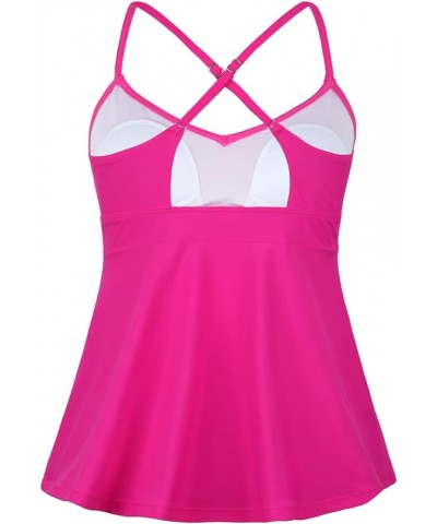 Women's Tankini Tops V Neck Swimsuit Flowy Swimwear Crossback Swim Top Hot Pink $16.81 Swimsuits