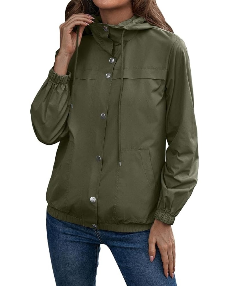 Women Outdoor Waterproof Lightweight Rain Jacket Active Outdoor Hooded Raincoat with Pocket 04-green $10.78 Jackets