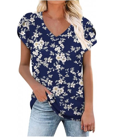 Tops for Women Casual Elegant Sexy Summer Gradient Print Women's Blouses Loose Comfort V Neck Short Sleeve T Shirts M08-blue ...