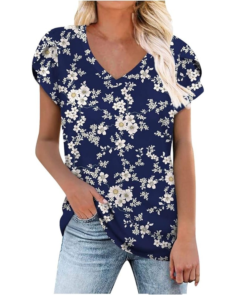 Tops for Women Casual Elegant Sexy Summer Gradient Print Women's Blouses Loose Comfort V Neck Short Sleeve T Shirts M08-blue ...