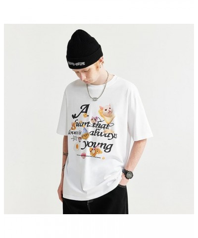 Graphic Tees Men, Vintage Y2K Printed T-Shirt, Summer Unisex Crew Neck Cotton Tops, Casual Shirt for Men, Women Cat-white $17...