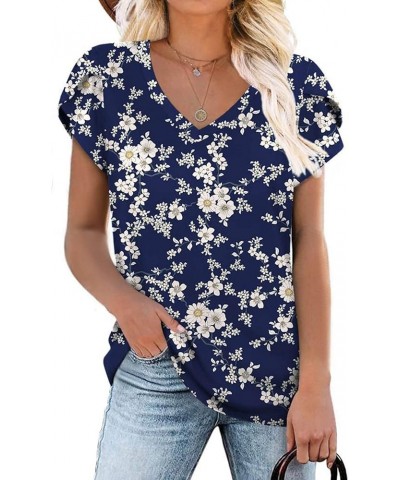 Tops for Women Casual Elegant Sexy Summer Gradient Print Women's Blouses Loose Comfort V Neck Short Sleeve T Shirts M08-blue ...