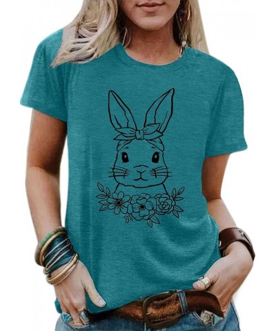 Easter Teacher T-Shirt for Women Teaching My Favorite Peeps Shirt Funny Bunny Rabbit Graphic Tee Tops B-cyan2 $10.00 Tops