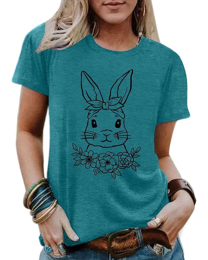 Easter Teacher T-Shirt for Women Teaching My Favorite Peeps Shirt Funny Bunny Rabbit Graphic Tee Tops B-cyan2 $10.00 Tops