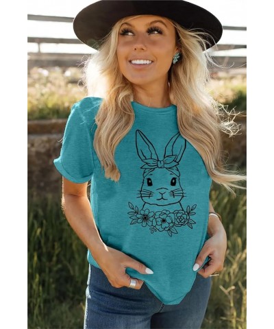 Easter Teacher T-Shirt for Women Teaching My Favorite Peeps Shirt Funny Bunny Rabbit Graphic Tee Tops B-cyan2 $10.00 Tops