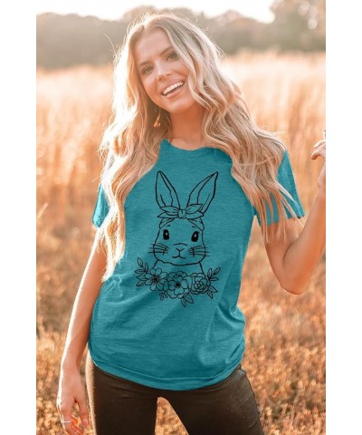 Easter Teacher T-Shirt for Women Teaching My Favorite Peeps Shirt Funny Bunny Rabbit Graphic Tee Tops B-cyan2 $10.00 Tops