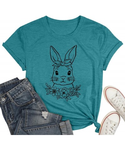 Easter Teacher T-Shirt for Women Teaching My Favorite Peeps Shirt Funny Bunny Rabbit Graphic Tee Tops B-cyan2 $10.00 Tops